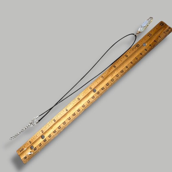 Opalite Crystal Pendant Necklace Black Cord Golden Wire Wrap Calming Soothing - Picture 5 of 9